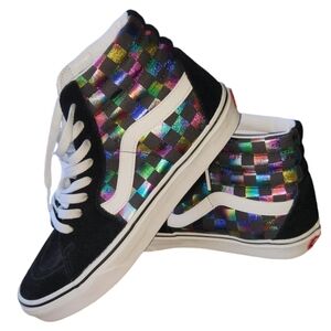 Vans Iridescent Checkerboard High-Top Skateboard Shoes Suede Women’s 9 Men 7.5